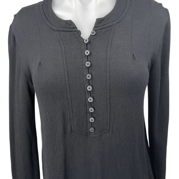 Free People Your Girl Black Long Sleeve Ruffle Henley Tunic Blouse Top Size XS - Picture 4 of 6